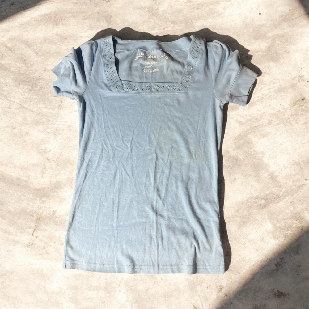 L.A. Blues Powder Blue Square Neck Short Sleeve Top 547
